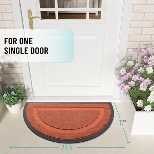 Image of OLANLY Half Circle Door Mat Indoor Outdoor Entrance Welcome, Waterproof All-Season, All-Weather Doormat, Sturdy Natural Rubber, Easy Clean Patio Porch Entryway Mat, 29.5x17, Vermillion Red