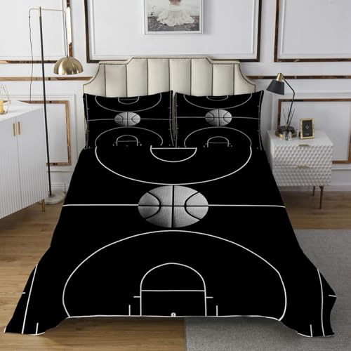 Castle Fairy Basketball Bedspread Twin Size Bedding for Kids Teens Bedroom Ball Sports Games Themed Decor Coverlet Set Basketball Hoop Quilt Set for All Season,2 Pcs with 1 Pillowcase