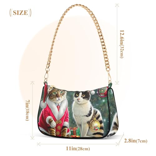 Christmas Cats Ladies Shoulder Bag for Women Retro Formal Purse Hobo Fashion Medium Handbag Tote Zipper Closure3