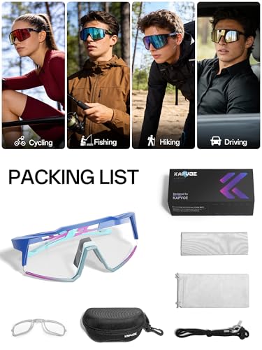 Image of KAPVOE Photochromic Cycling Glasses MTB Clear Mountain Bike Transition Bicycle Sunglasses for Men Women