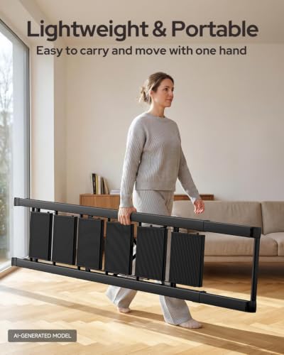 Image of 6 Step Ladder for 12 Feet High Ceiling, Lightweight Aluminum Folding Step Stool with Convenient Handgrip, Stepladders with Anti-Slip and Wide Pedal for Home Use Space Saving - Black