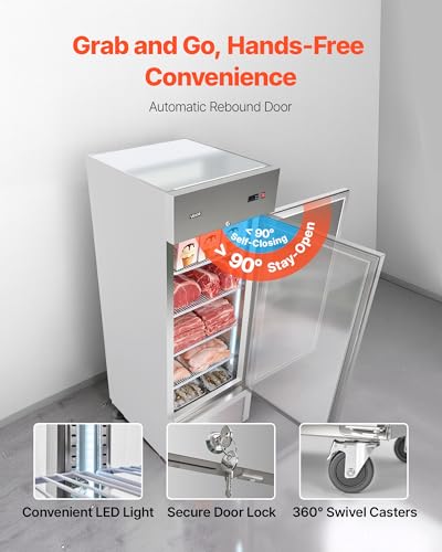 Image of VEVOR Commercial Reach-In Freezer 29 inch W, 22 Cu.Ft Stainless Steel Upright Freezer with Single Door, Auto-Defrost, 4 Adjustable Shelves, -11 to 14℉ Temp Control, LED Light, ETL Certified