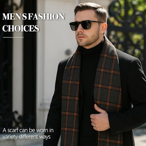 HONGTEYA Mens Winter Warm Long Soft Scarf Plaid Tassel Scarf Unisex Winter Scarves4