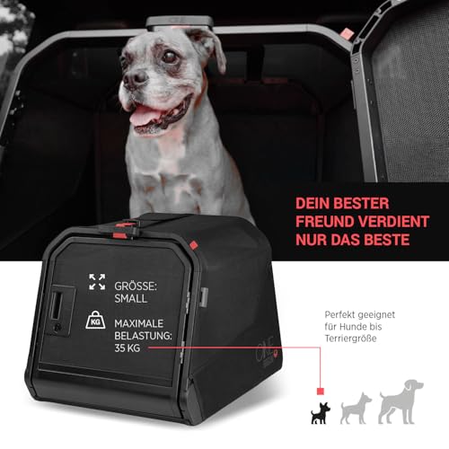 1one1 ORIGAMI Hundetransportbox Auto Alu Size Small | Alu Hundebox Auto Kofferraum | Hundebox faltbar per Knopfdruck & Crash-getestet | Transportbox Hund aus Aluminium & Textil