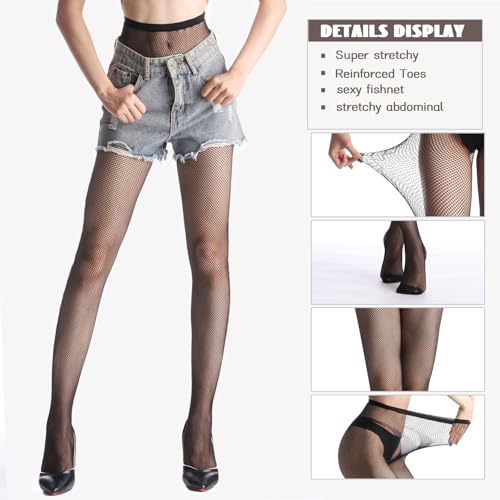 Image of YAGAXI Fishnet Stockings for Women - 3 Pairs Black High Waist Sexy Mesh Thigh Hight Tights Fish Nets Pantyhose One Size