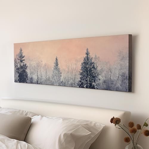 Tableau panoramique rose poudré de 50 x 150 cm pour décoration murale