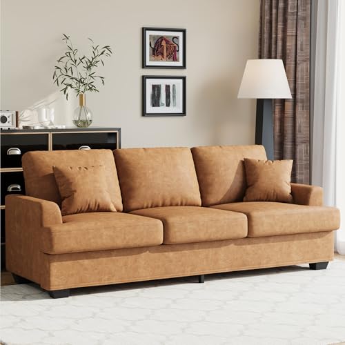 IDEALHOUSE Modern 86" Leather Sofa with 2 Throw Pillows, Deep