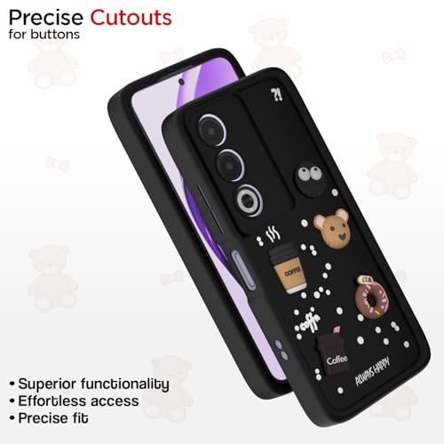 Image of Pikkme Back Cover for Oppo A3 Pro 5G | Cute Fun Cartoon 3D Bear Silicone Full Body Protection Bumper Cover (Black)