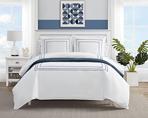 Parure de lit haut de gamme Nautica Alden blanche avec broderies