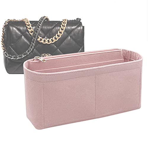 Lckaey Purse Organizer Insert for Chanel 19 Small bag with Side Zipper Pocket Handbag Chanel Maxi Flip bag Organizer Y002pink-S