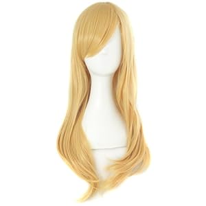 MapofBeauty 24 Pulgadas/60cm Chicas Anime Largo Bangs Gran Ondulado Rizado Cosplay Peluca del Partido (Naranja Amarillo)