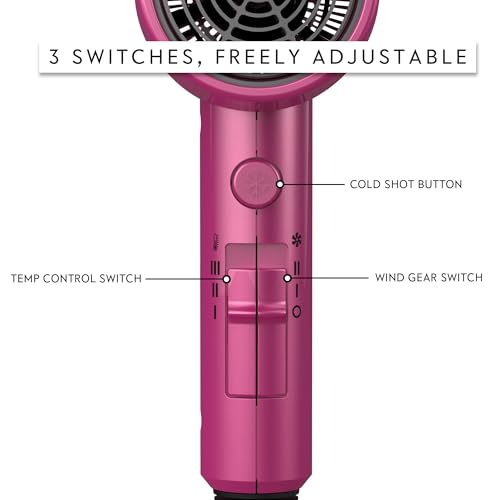 Image of AINA Hair Dryer with Diffuser,Comb Full-Featured Blow Dryer 110V(Neon Pink) | 3 Heat /2 Speed;Cold shut button;Lightweight;Compact Size;High Temp;Low Airflow;Same Results;Less Expense