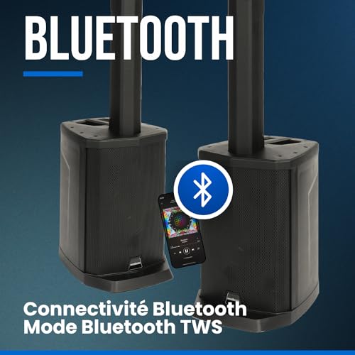 WOODBRASS CS200 Aktiv-Lautsprecher Boxen, verstärkt, leistungsstark, Bluetooth, 200 W – Class-D 105 dB – mobiler Sono, robust, kompakt, leistungsstark, 5 Eingänge, kabellos, DSP – DJ, Party, Konferenz