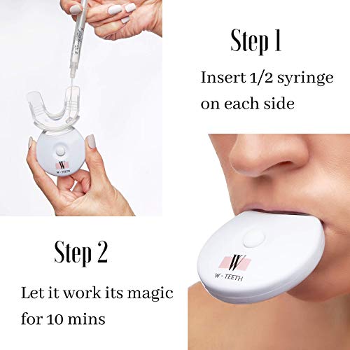 Image of W Brands Teeth Whitening Kit with LED Light, 3 Syringes of 3 ml Professional 35% Carbamide Peroxide Tooth Whitener Gel, Bright White Smile Home Dental System with Mouth Tray, Whiting Guide and Case