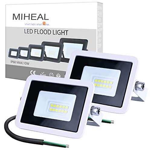 Miheal 2 Pack White 110V 10W Led Flood Light,Daylight White, Ip68 Waterproof Super Bright Security Lights, Outdoor Floodlight For Yard, Garden, Playground, Basketball Court [Energy Class A++] #TOP21