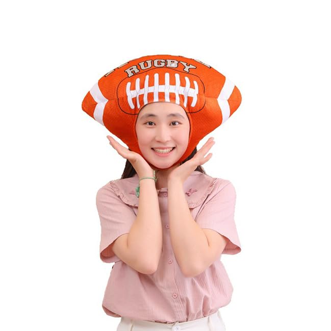 Funny Plush Sports Ball Cap Football Basketball Rugby Badminton Shaped Hat Novelty Headwear for Sports Events Party Photo Props (Rugby)