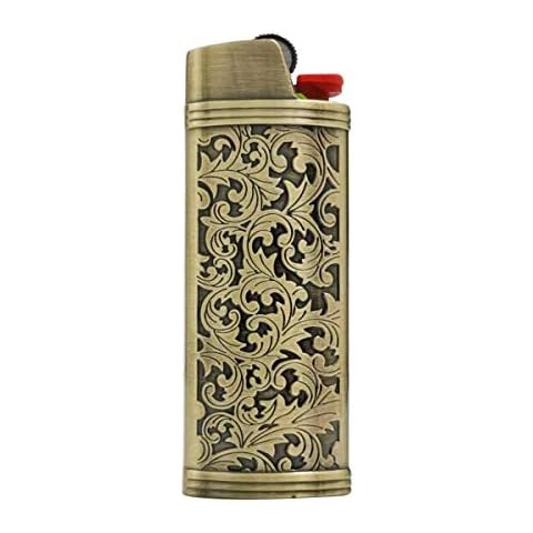 Lucklybestseller Metal Lighter Case Cover Holder Vintage Floral Stamped for BIC Full Size Lighter J6 Cover