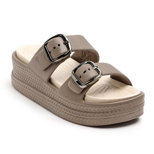 Image of Essence Women Buckle Sandals with Super Soft Insole | Ergonomic Footbed | Lightweight | Platform Heel | Cushioned Sole | Suggested by Doctors I Latest, Stylish and Trendy Slip-Ons for Girls and Ladies