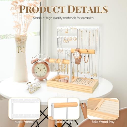 Organizador para Joyas - Expositor con Bandeja - Soporte Para Aretes, Agujeros, Collares, Anillos, Pulseras, Relojes (Blanco) 4 Organizador Para Joyas - Expositor Con Bandeja - Soporte Para Aretes, Agujeros, Collares, Anillos, Pulseras, Relojes (Blanco)