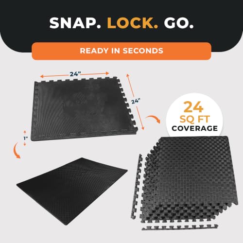 Image of BalanceFrom Puzzle Exercise Mat 1-inch Thick, EVA Interlocking Foam Floor | Tiles for Home Gym, Studio, or Playroom Flooring, Black, 24 in x 24 in x 1 in, 24 Sq Ft - 6 Tiles