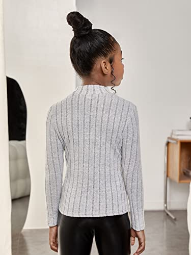 Image of SHENHE Girl's Ribbed Knit Mock Neck Long Sleeve Fitted Basic Knitwear Tee Top Light Grey 8Y