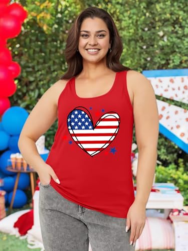 Image of Ithalt Plus Size 4th of July Tops for Women American Flag Tank Tops USA Patriotic Shirts Red White and Blue Sleeveless