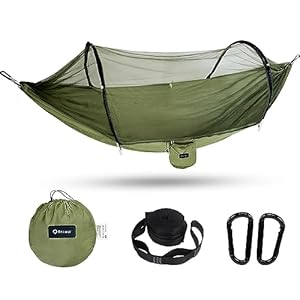 BTRWOR Hamac d’extérieur avec moustiquaire | Hamac de Voyage en Nylon | Charge maximale de 300 kg | 260 x 140 cm | Accessoires de Camping pour l’extérieur, intérieur avec Sangles d’arbre (Olive)