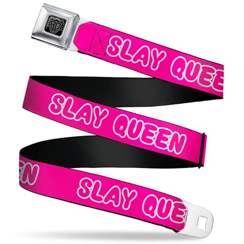 Buckle-Down Belt, Seatbelt Buckle Belt, Slay Queen Bubble Text Pink White, Youth 20 to 36 Inches