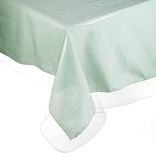 Yourtablecloth Przezroczysty winylowy obrus, wytrzymały, 6 ml, podłużny 152 x 274 cm, łatwy do czyszczenia i bardzo trwały, w kolorze białym obszytym obramowaniem
