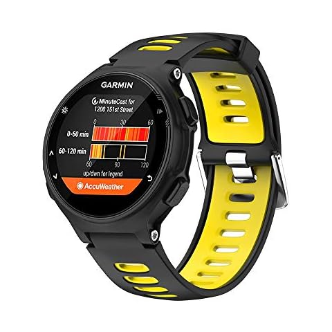WIIKAI Replacement for garmin forerunner 735XT,630,620,235,230,220 Strap Bands,Silicone Watch Band Compatible for garmin forerunner 735XT,630,620,235,230,220. (Black + yellow) Cover
