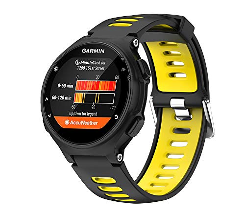 Compatible con Garmin forerunner 735XT，630，620，235，230，220 Correas Para Relojes, Correa de Pulsera de Reemplazo(Negro + amarillo).