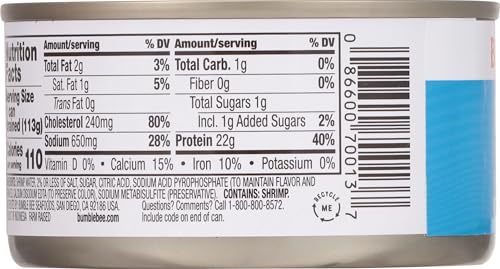 Image of Bumble Bee Medium Canned Shrimp, 6 oz Can - Shrimp in Water, Cooked, Peeled, Deveined - 22g Protein per Serving - Gluten Free