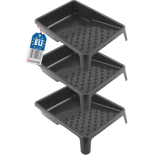 BAUSTER® 3 x Farbwanne 350 x 320 mm Farbschale aus Kunststoff Lackierwanne Maler Lackierschale mit handlichem Griff große Lackschale leichtes Malerzubehör Lackwanne Malerbedarf Schwarz (3 Stück)