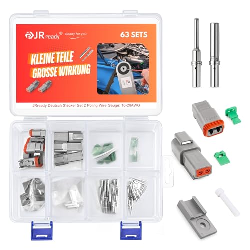 JRready Deutsch Stecker Massivkontakte 2 Poling Grau IP68 Wasserdichte DT Stecker Set 6 Sets mit Deutsch Terminal kit Wire Gauge 16-20 AWG für Auto Motorräder LKW Boots