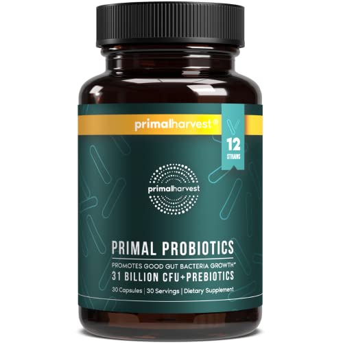 Primal Harvest PREbiotics and PRObiotics for Women & Men, Primal Probiotics 30 Oral Probiotics Capsules for Gut Health, 12 Dynamic Strains Probiotics for Women Digestive Health & Anti Inflammatory