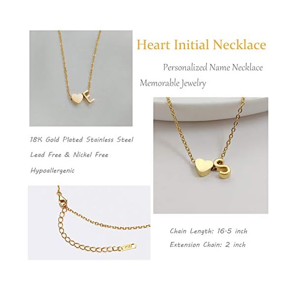 Glimmerst Initial Heart Necklace,18K Gold Plated Stainless Steel Tiny Heart Letter Necklace Personalized Monogram Name Necklace for Women Girls - Image 7