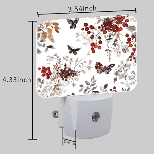 Image of Vintage Wildflower Plants Night Light Plug into Wall, Butterfly Night Light with Dusk to Dawn Sensor for Kid Girls Boys Women Men Room, Hallway, Kitchen, Bathroom, Stairs Decor