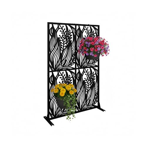 Relaxdays Sichtschutz, Blätter & Gräser, Garten, Balkon & Terrasse, Outdoor Paravant, HxB: 183 x 115 cm, Metall, schwarz