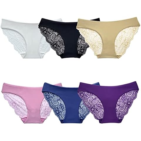 spomei Women Lace Underwear Hipster, Ladies Sexy Bikini Cheeky Panties Pack of 6 WNK1 (as1, alpha, m, regular, petite, White, Black, Nude, Pink, Navy, Purple, Medium) Cover