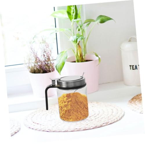 Botella de condimento de vidrio transparente con cuchara para dosificar con precisión 6