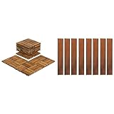 Bare Decor Teak Wood Interlocking Flooring Tiles and Transitions (10 Tiles + 8 End Pins)