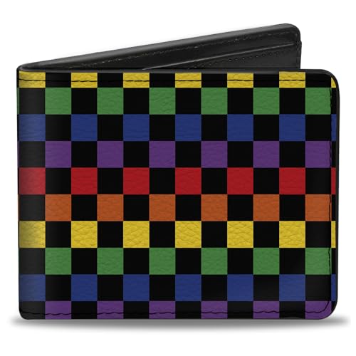 Buckle-Down Men's Wallet, Bifold, Checker Black Rainbow Multi Color, Vegan Leather, Pride, 4.0