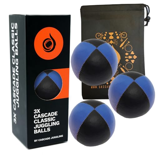 3 x Pro 115g Cascade Classic Black Theme Juggling Balls - Thud Juggling Balls & Bag - Set of 3 Juggling Balls (Blue and Black)
