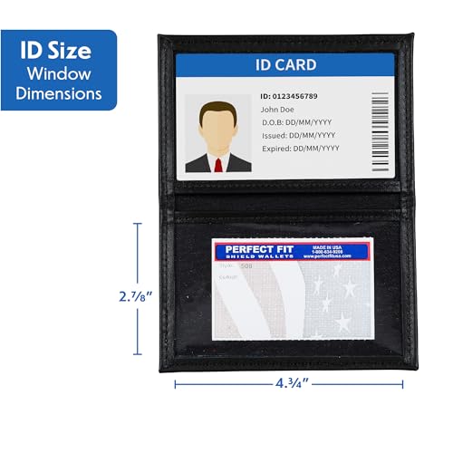 Perfect Fit Shield Wallets Slim Dress Leather 2 ID Windows Wallet Bifold License Holder Dual Double I.D. Case Card Permit For Larger Cards Minimalist Wallet (Black)2