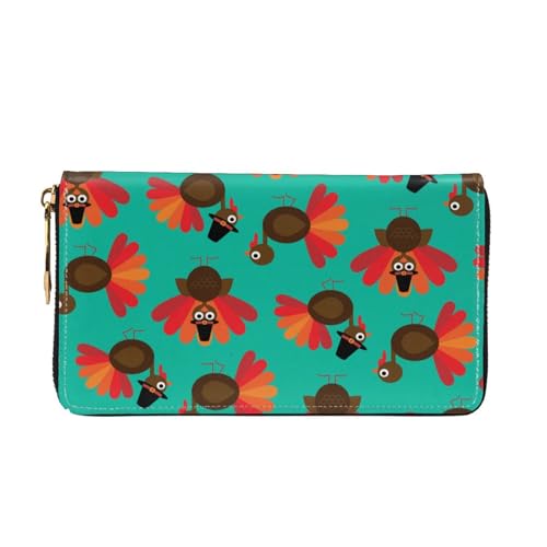 Leather Wallet For Women And Men Thanksgiving Turkey Clutch Purse Wristlet Bag Credit Card Holder Wallet2