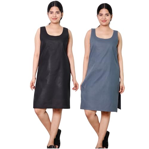 Image of KASANI Women's Camisole Cotton Long Knee-Length Sameej /Slip /Inner, Sleeveless, Pack of 2
