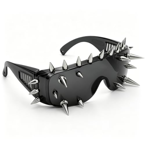 Image of PATPAT Punk Spike Goth Punk Rock Black Sunglasses for Men Stylish Goggles for Women with Unique Long Rivets, Halloween Rock Accessory Cooling Glass for Man Women for Y2k Costume Cosplay Party