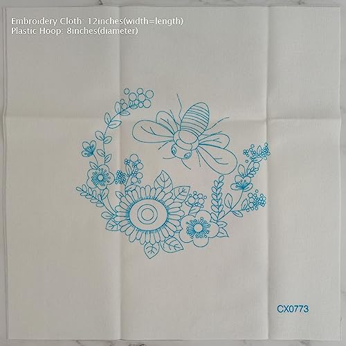 Image of Esffaci Embroidery Starter Kit for Adult Beginners - Bee Flower Pattern Hand Embroidery Set with Cloth Hoop, Needle, Threader, Floss and Instructions
