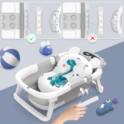 Baignoire pliable pour bébé - Essentiels pour nouveau-né avec coussin de support antidérapant - Baignoire de voyage pliable pour les nouveau-nés de 0 à 24 mois et les tout-petits (gris) – vue 5