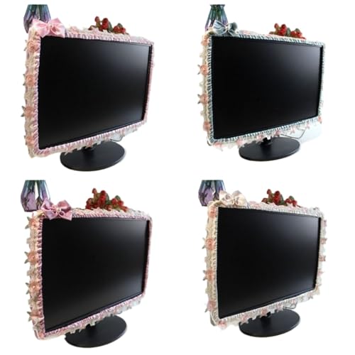 Funda para monitor elástica de tela suave azul y encaje ornamental
